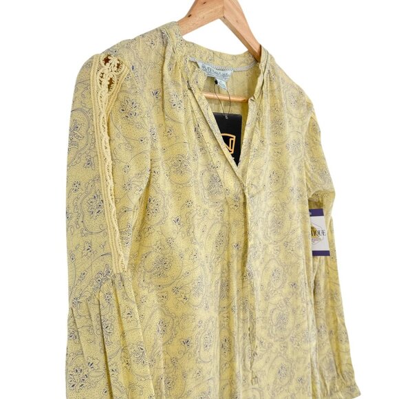 Noble Outfitters XXL Shirt Yellow Paisley Peasant Blouse Folklore Lace 21007 - Picture 7 of 16